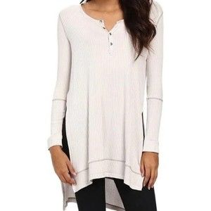 We the Free GWEN Henley Tunic Sweater Cream High-Low Hem Women's Sz Medium